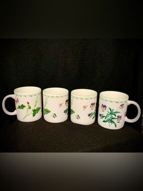 🦋Studio Nova Garden Bloom Floral Coffee Mug Set of 4 Butterflies Vines